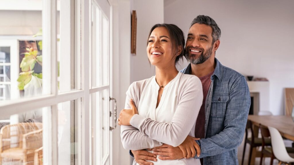 happy couple at home