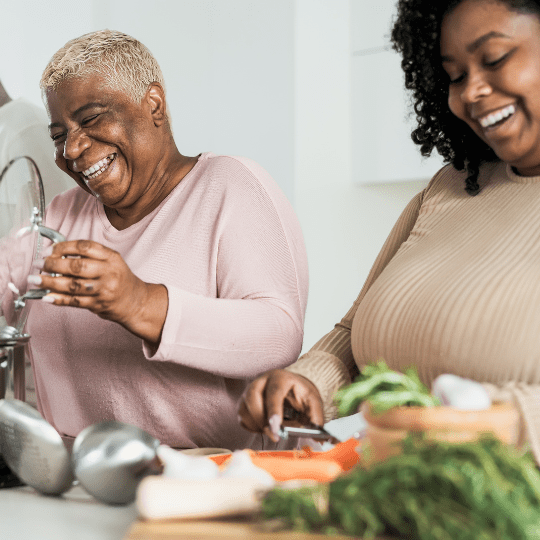 family cooking in kitchen