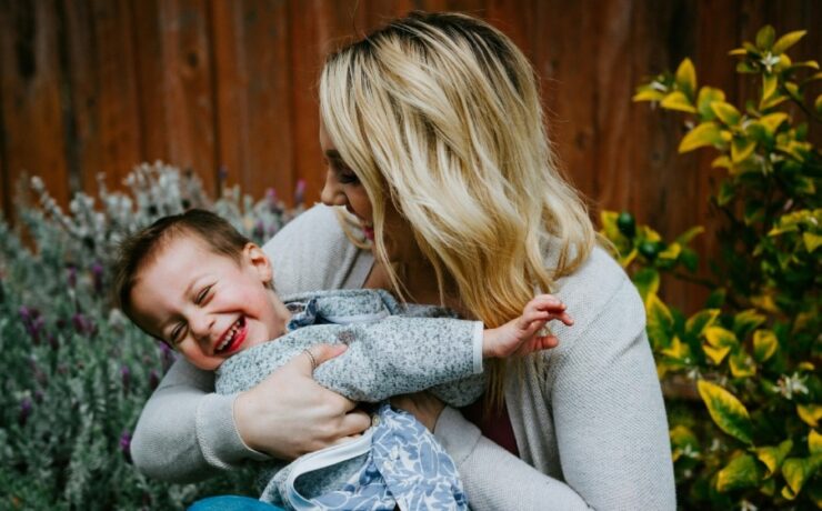 mother and son playing