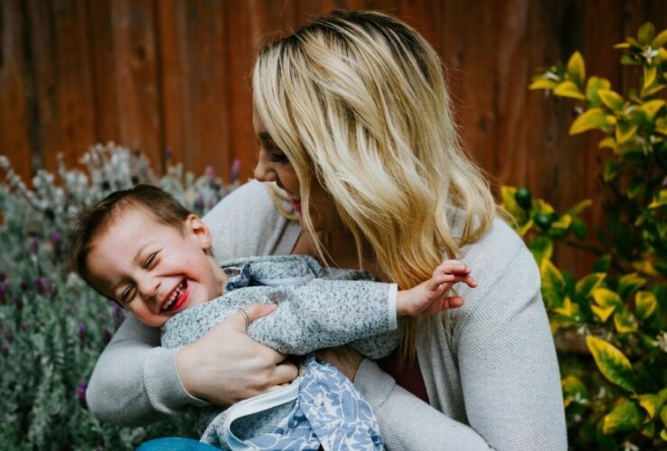 mother and son playing